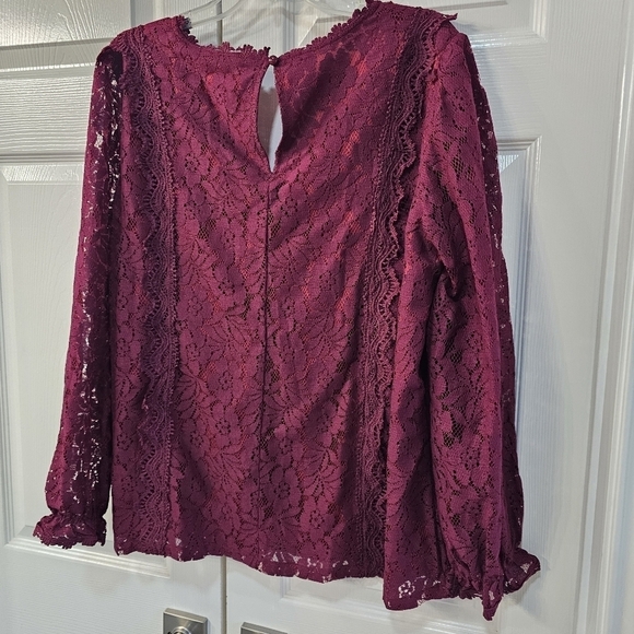 New Lacey Long Sleeved V-Neck Lined Cottagecore Blouse Maroon XL - Picture 7 of 11